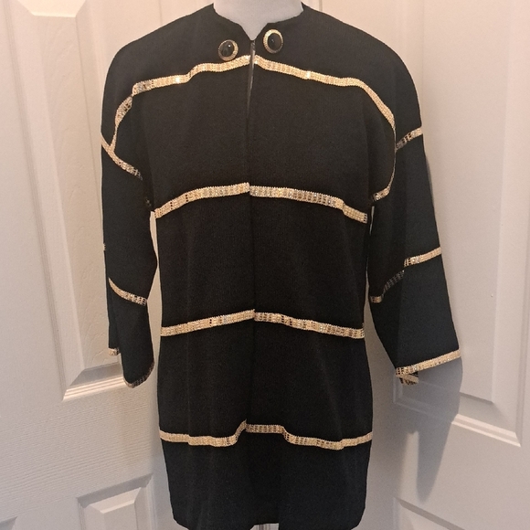 St. John Jackets & Blazers - St. John By Marie Gray  Black and Gold Knit Evening Jacket Sz 2